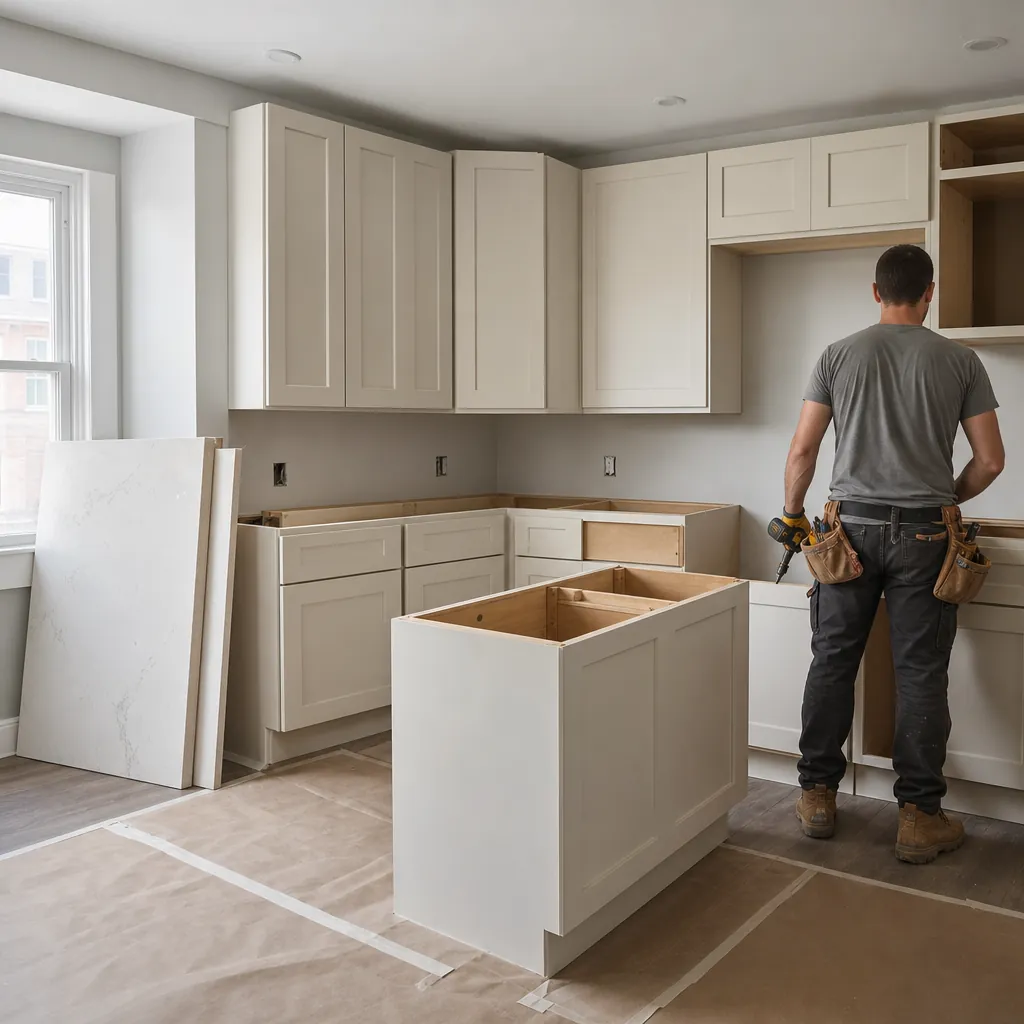 Apartment kitchen mid-renovation with new cabinets and flooring during a value-add unit upgrade